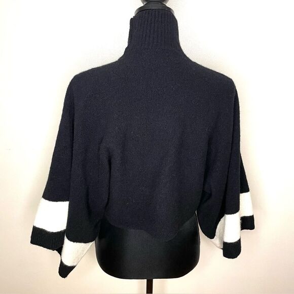 Alpha Studio Wool Sweater Cashmere Blend Mock Neck Crop Black White Size Small - Picture 2 of 8